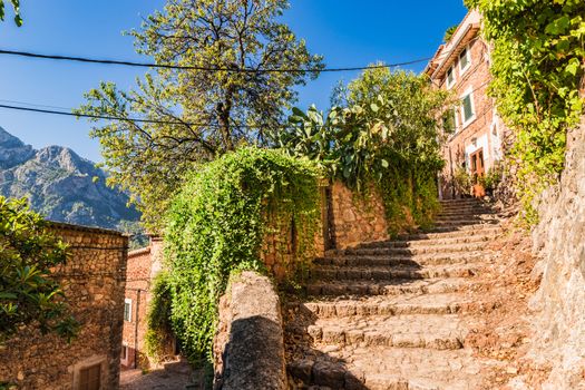 Idyllic view of old rustic village Fornalutx on Majorca, Spain Balearic Islands