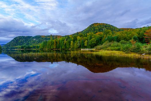 Sunset view of Monroe Lake, in Mont Tremblant National Park, Quebec, Canada