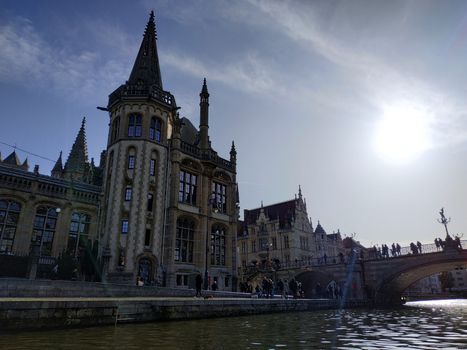 Ghent, Belgium - November 02, 2019: view on the streets and roads with tourists walking around