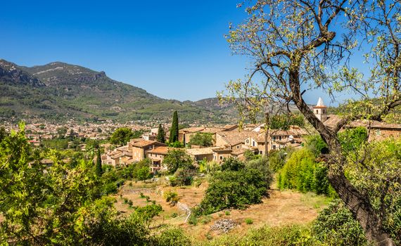 Small village Biniaraix and Soller in the background, Mallorca island, Spain