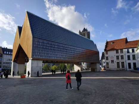 Ghent, Belgium - November 02, 2019: view on the streets and roads with tourists walking around