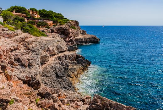 Cliffs at the coast on Majorca, Spain Mediterranean Sea