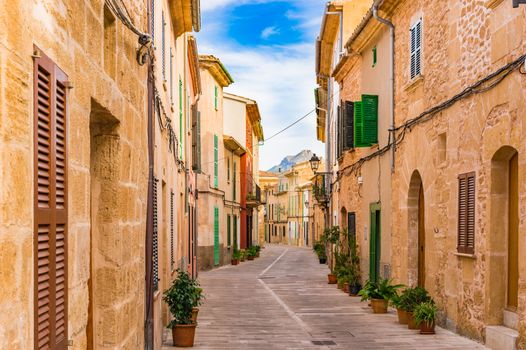 Street in the old town of Alcudia on Majorca island, Spain