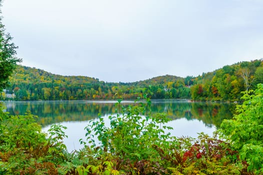 View of the Lac Rond lake, in Sainte-Adele, Laurentian Mountains, Quebec, Canada