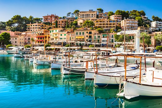 Spain Mallorca, beautiful harbor of Puerto de Soller, Balearic Islands