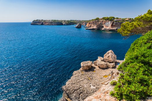 Beautiful island scenery, rocky coast on Majorca, Spain Mediterranean Sea, Balearic Islands