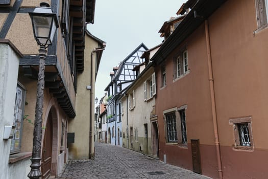 France, Alsace, June 2015:Narrow medieval streets in modern day Colmar 