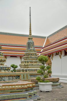 Thailand, Bangkok - March 2016: Decorative tiled stupa at Wat Pho, Home of the reclining Buddha