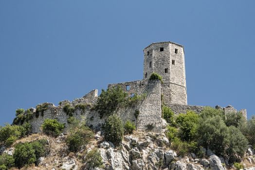 Bosnia and Herzegovina, Pocitelj - June 2018: Sahat-kula, the fort on a hillside at Pocitelj close to Mostar