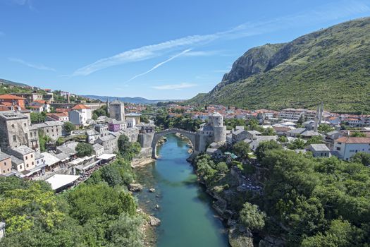 Bosnia and Herzegovina, Mostar - June 2018: Stari Most is a rebuilt 16th-century Ottoman bridge in the city of Mostar in Bosnia and Herzegovina The original stood for 427 years, until it was destroyed on 9 November 1993