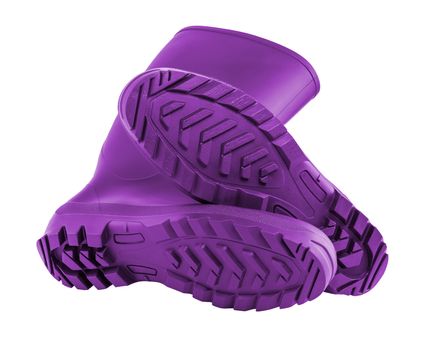 new pair of pink rubber boots isolated on white background.