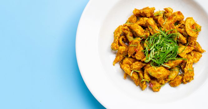 Chicken with yellow curry paste. Thai food