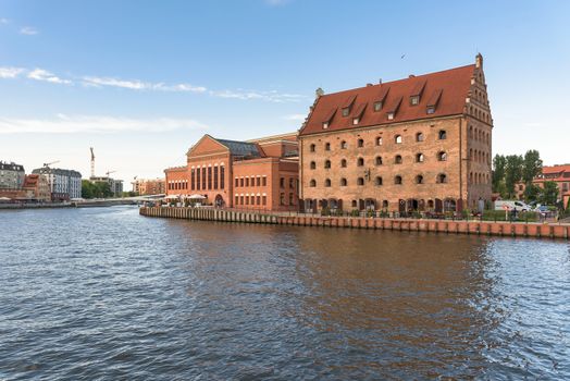 Brick buildings at Motlawa river in Gdansk downtown, Poland