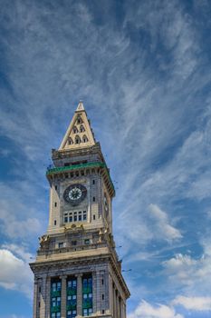 Iconic on Clock Tower in Boston Skyline
