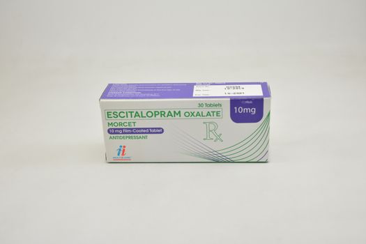 MANILA, PH - JUNE 26 - Escitalopram oxalate morcet antidepressant tablet on June 26, 2020 in Manila, Philippines.