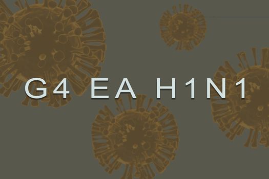 Inscription text of new virus called G4 EA H1N1 with 3d rendered virus as background.