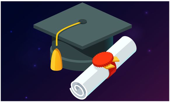 mock up illustration of graduation cap and certificate on abstract backgrounds