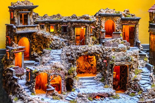 Neapolitan presepe. House for traditional nativity scene and background of christmas