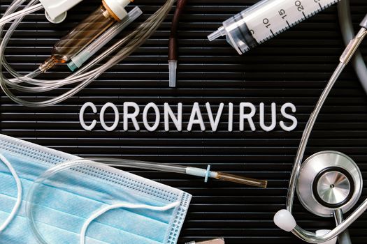 Coronavirus medical still life concept background