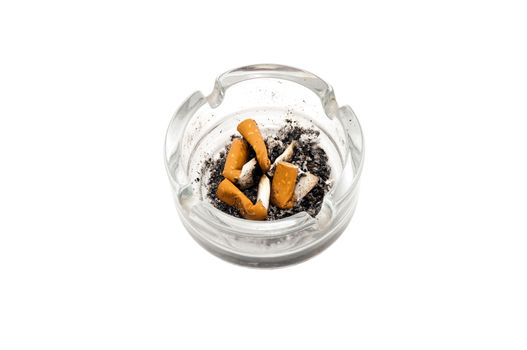 ashtray with butts isolated on white background
