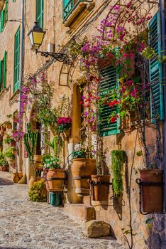 Beautiful mediterranean house with flowers and plants on Majorca island, Spain