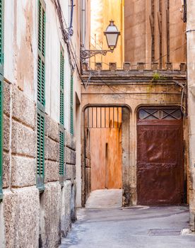 Narrow alley at the old town of Palma de Majorca, Spain Balearic islands
