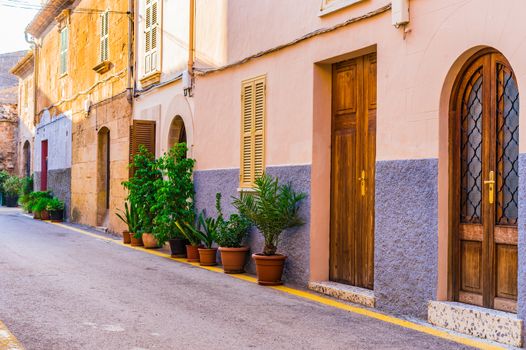 Street in the historic city center of Alcudia on Majorca island, Spain
