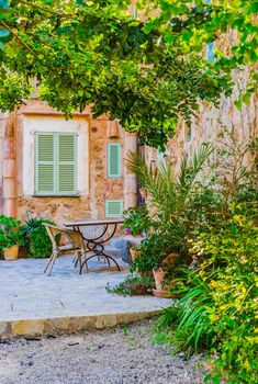 View of beautiful mediterranean garden terrace patio