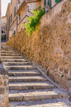 Staircase in the old mediterranean village of Deia on Majorca island, Spain
