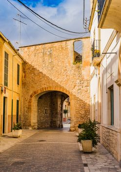 View of the old surrounding wall in Santanyi on Mallorca, Spain Balearic islands
