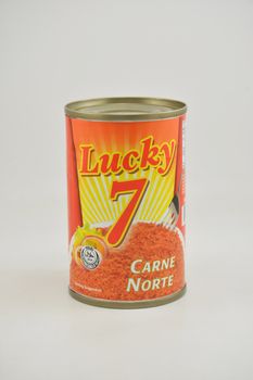 MANILA, PH - JUNE 26 - Lucky 7 carne norte corned beef can on June 26, 2020 in Manila, Philippines.