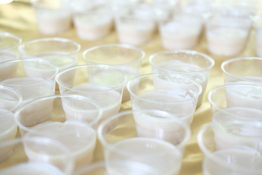 soy milk pudding in plastic cup. vegan dessert for vegetarian