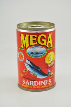 MANILA, PH - JUNE 26 - Mega sardines in tomato sauce with chili can on June 26, 2020 in Manila, Philippines.