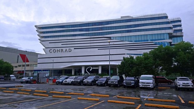 PASAY, PH - JAN 4 - Conrad hotel facade on January 4, 2017 in Pasay, Philippines.