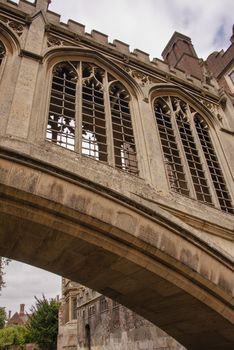 UK, Cambridge - August 2018: St John's College, Bridge of Sighs from below