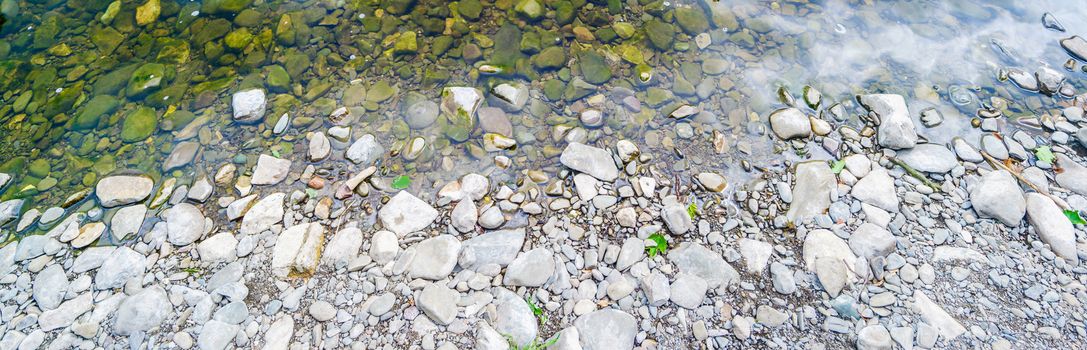 Horizontal background of pebbles and rivers edge