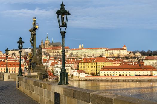 View of Prague Castle from Charles Bridge in the Czech Republic