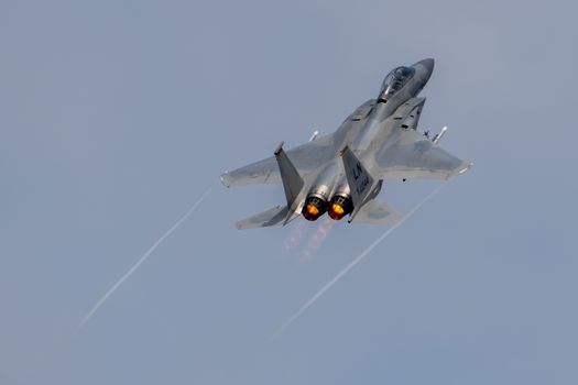 F-15C Fighter jet take off with afterburners