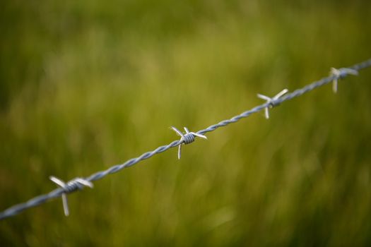 Close up of a barbed wire fence