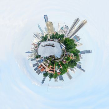 360 Panorama of high view of river in the city