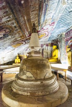 Dambulla, Sri Lanka, Aug 2015: Stupa inside the medieval cave temple at Dambulla