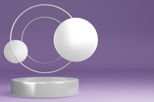 Product Stand, Pedestal, Cylinder Shape, Circle Frame, Purple background and White ring, 3D Rendering.