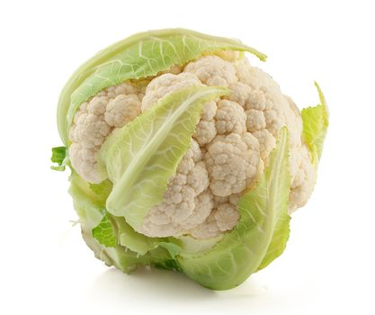 Isolated raw head of cauliflower on the white background