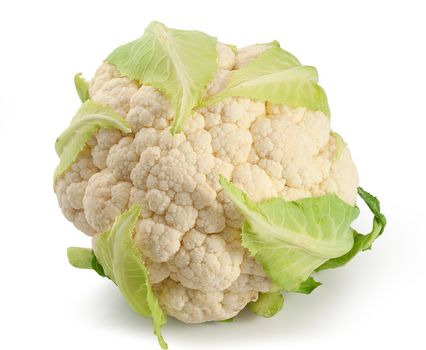 Isolated raw head of cauliflower on the white background