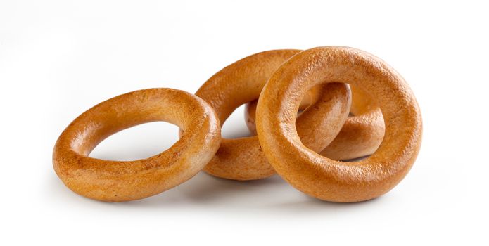 Isolated handful of bagels on the white background