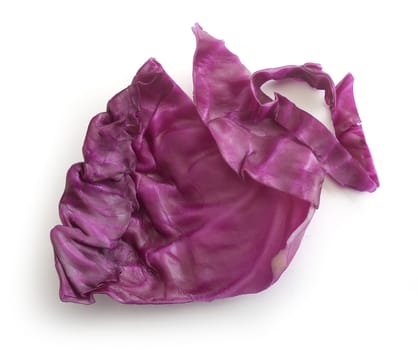 Top view of sliced piece of red cabbage on the white background