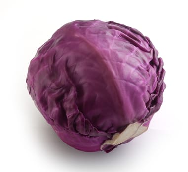 Top view of head of red cabbage on the white background