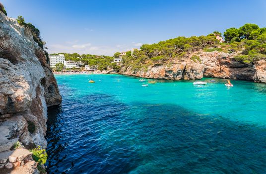 Idyllic view of Cala Santanyi beach bay on Majorca, Spain Balearic islands