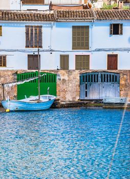 Old fishing boat at harbor on Majorca coast village, Spain Mediterranean Sea