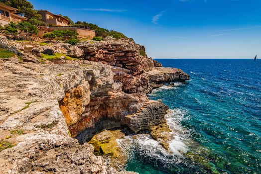 Rough rocks cliffs at the coast on Majorca, Spain Mediterranean Sea
